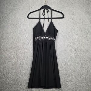 Y2K‎ Taboo Dress Womens Medium Black Rhinestone Halter Empire Waist Fit & Flare